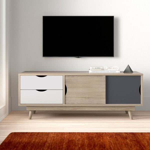 وحدة تلفزيون خشب طبيعي متعدد الالوان - 150 × 40 × 55 سم