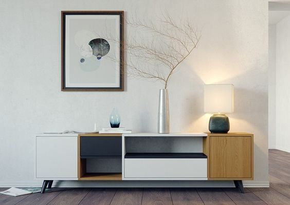 وحدة تلفزيون ام دي اف أبيض و بيج - 55 × 40 × 180 سم