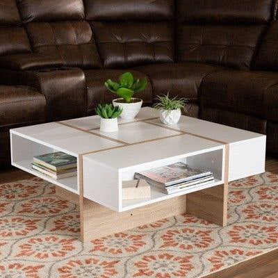 ترابيزة قهوة ام دي اف أبيض وبيج - 50×80×80 سم