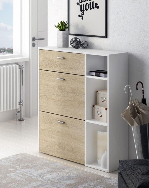 جزامة خشب ام دي اف 2 درج قلاب أبيض و بيج - 40×105×80 سم