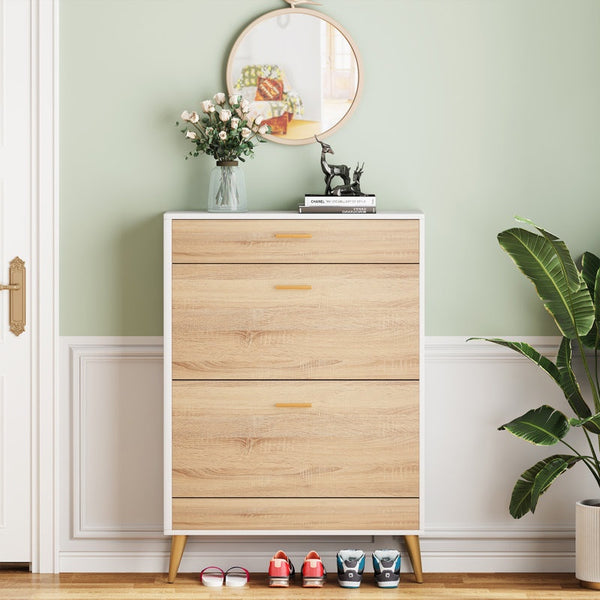 جزامة ام دي اف وخشب زان 3 ادراج بيج و أبيض - 110×40×80 سم