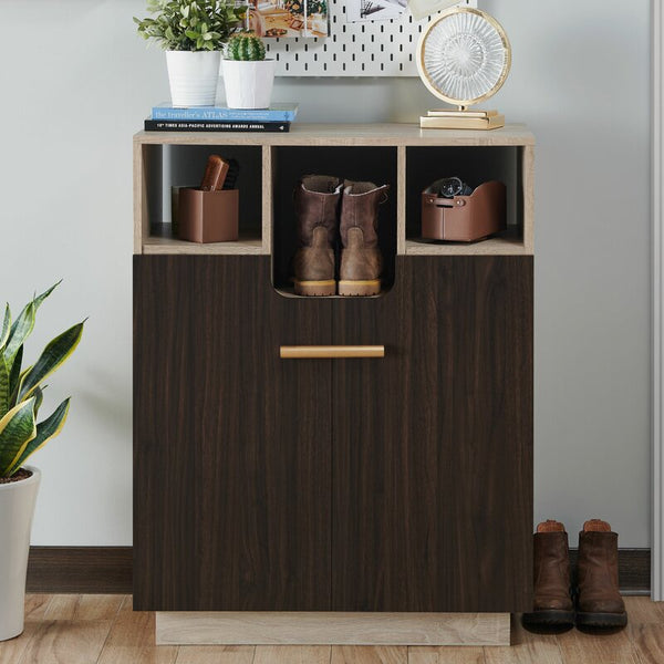 جزامة ام دي اف 3 أرفف بيج وبنى غامق - 110×40×80 سم