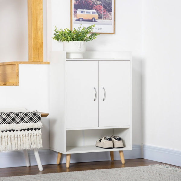 جزامة ام دي اف وخشب زان 3 أرفف أبيض و بيج - 110×40×70 سم