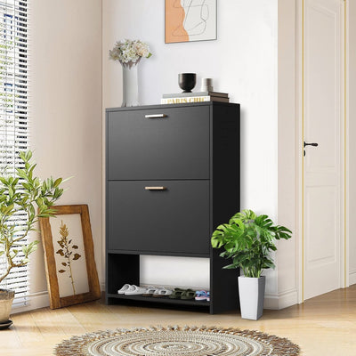 جزامة ام دي اف ٢ درج و رف اسود - 110×40×80 سم