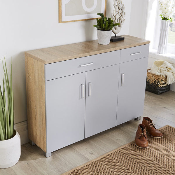 جزامة ام دي اف وستانلس ضلفتين و درجين بيج و رمادي - 105×40×120 سم