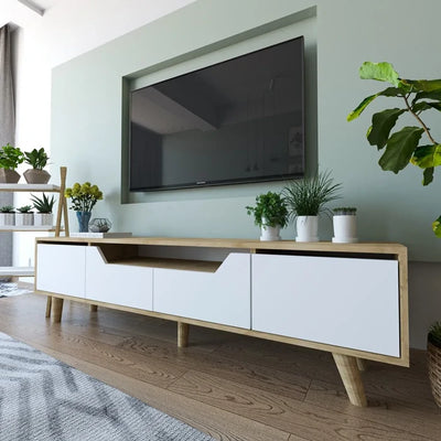 وحدة تلفزيون خشب ام دي اف و زان بيج وابيض - 50×40×180 سم