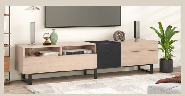 وحدة تلفزيون ام دي اف ومعدن بيج واسود - 50×40×180 سم