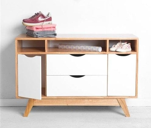 جزامة خشب ام دي اف و درجين بيج و أبيض - 40×90×100 سم