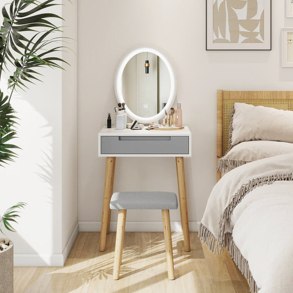 تسريحة أبيض درج رمادي مع المرايا و الكرسي مقاس 60 * 40 * 80 سم