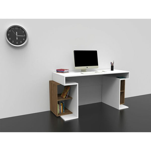 مكتب ام دي اف ابيض و بني - 75×50×120 سم
