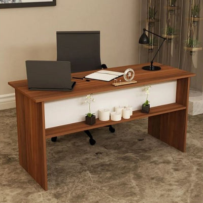 مكتب ام دي اف بني و ابيض - 75×60×160 سم