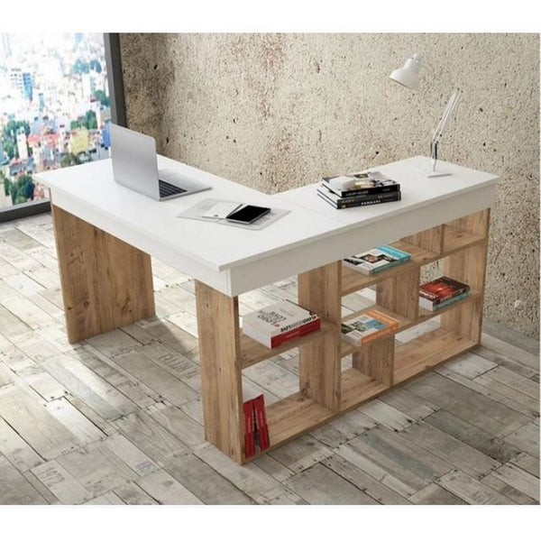 مكتب ام دي اف بيج و ابيض - 75×120×160 سم