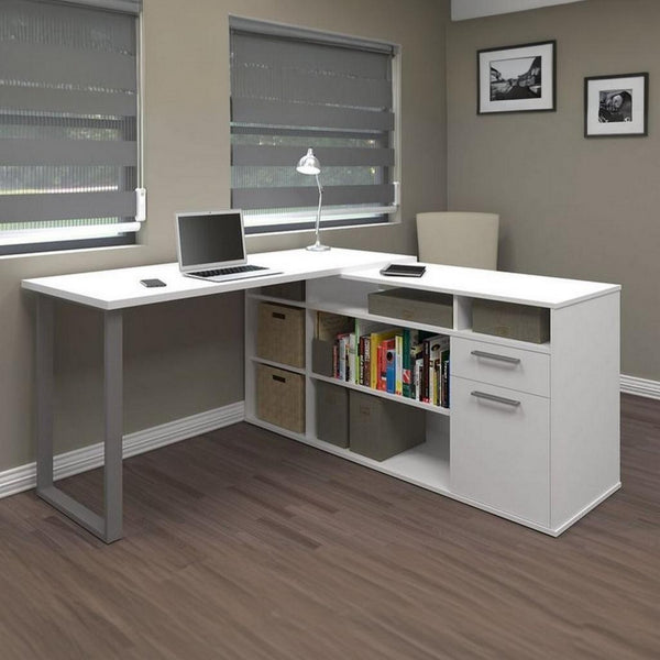 مكتب ام دي اف ابيض و رمادي - 80×50 ×120×120 سم